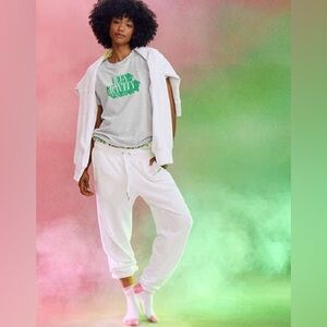 Aerie x WICKED White Jogger Sweatpants Pink Goes Good With Green Women’s Small